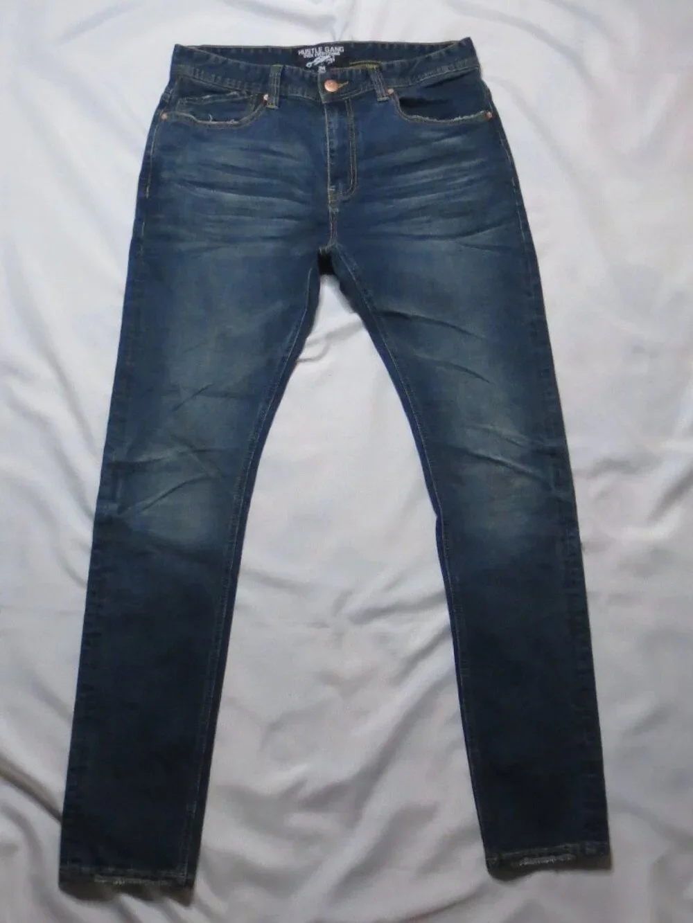HUSTLE GANG mens JEANS blue OVER EVERYTHING distressed LIVED-IN WASH SIZE 33